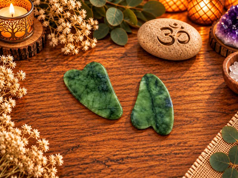 Gua Sha Jade verde corazón